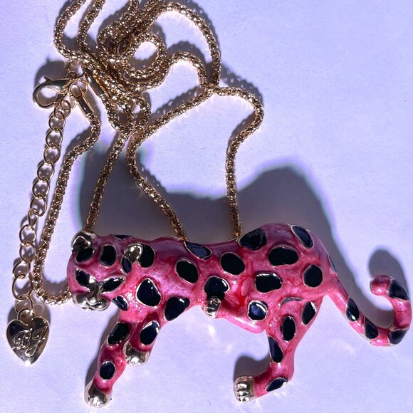 Betsey Johnson Pink and Black Leopard Fun Necklace - Picture 2 of 2